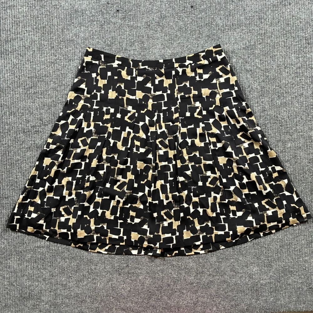 White House Black Market Womens A-Line Skirt 8 Silk Black Cream Abstract Pleated